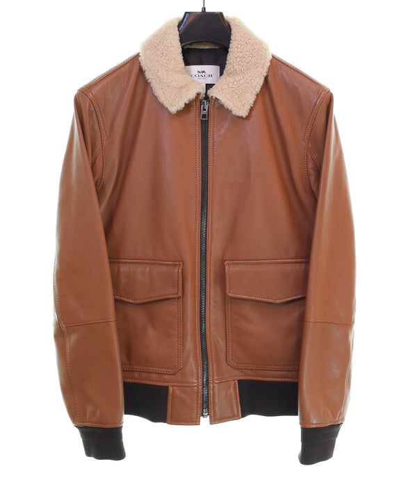 コーチ COACH レザー フライト ジャケット LEATHER FLIGHT JACKET 襟ボア やぎ革  S ジャケット ブラウン 103MT-3449