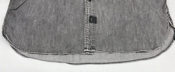 ダブルアールエル RRL 90s 三ツ星タグ ブラックデニム SHIRT シャンブレー ステンカラー フロントボタン チンスト 猫目ボタン ヴィンテージ VINTAGE GRAY 灰色 長袖シャツ 無地 グレー Mサイズ 104MT-1953