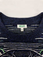 ケンゾー KENZO CREWNECK TIGER KNIT クルーネック タイガー ニット セーター ラメ 刺繍 厚手 長袖 紺 F965PU2513XE セーター ロゴ ネイビー XLサイズ 104MT-1964