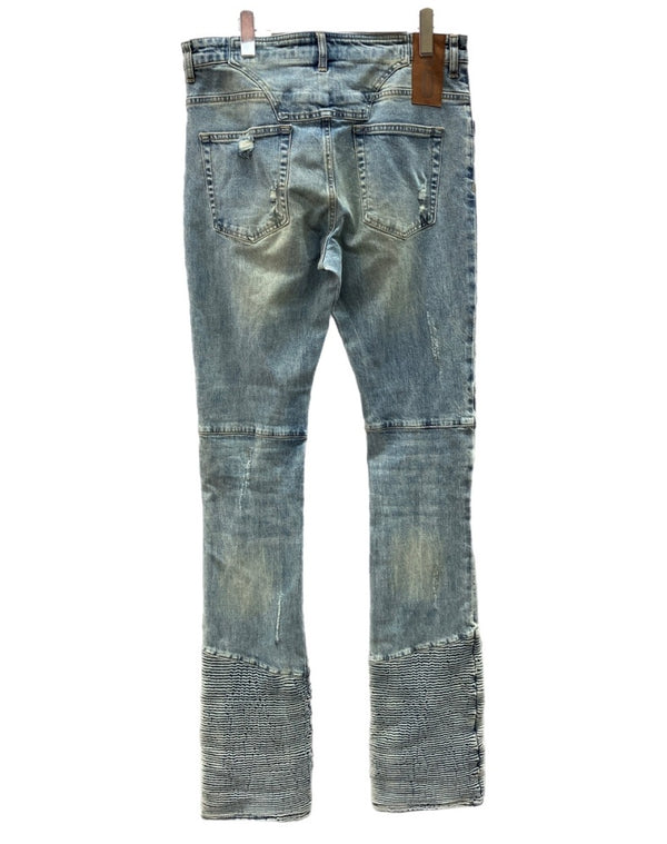 シーズアンドデジスト CEASE±DESIST RIBBED STACED DENIM リブ スタック デニム 青 ワンポイント デニム ブルー 34 104MB-331