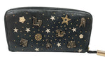 ジミーチュウ JIMMY CHOO 長財布 ラウンドファスナー 星座 スタッズ チャーム 刻印 LEATHER レザー イタリア製 BLACK 黒 財布・ケース レディース財布 総柄 ブラック 104W-24