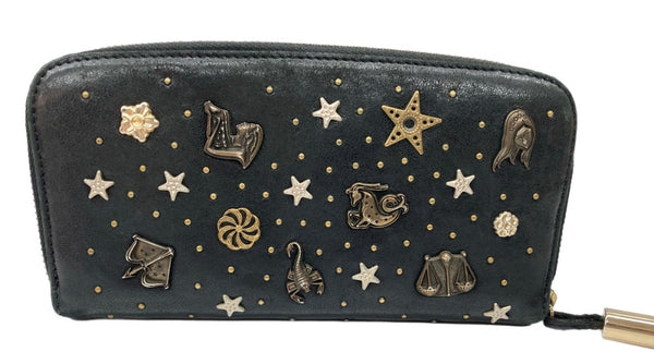 ジミーチュウ JIMMY CHOO 長財布 ラウンドファスナー 星座 スタッズ チャーム 刻印 LEATHER レザー イタリア製 BLACK 黒 財布・ケース レディース財布 総柄 ブラック 104W-24