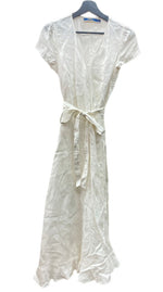 ラルフローレン RalphLauren ポロ POLO 現行タグ リネン ラップ ドレス 麻 LINEN DRESS ラップシルエット カシュクール ロング丈 リボン WHITE 白 211806799002 ワンピース ホワイト SIZE0 104LT-192