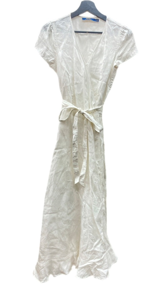 ラルフローレン RalphLauren ポロ POLO 現行タグ リネン ラップ ドレス 麻 LINEN DRESS ラップシルエット カシュクール ロング丈 リボン WHITE 白 211806799002 ワンピース ホワイト SIZE0 104LT-192