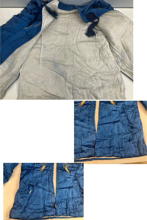 ヴィンテージ vintage 50's 50年代 チャイナジャケット カンフー スリーピング 龍 ドラゴン 刺繍 サテン キルティング ジャケット ブルー 101MT-4801