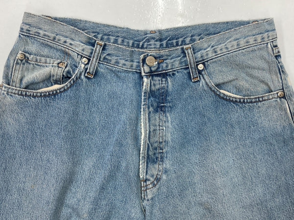 ダブルアールエル RRL 90s DENIM PANTS デニム パンツ ボタンフライ ジーパン ジーンズ USA製 Ralph Lauren インディゴ 青 ロゴ R002 デニム ブルー サイズ 34 104MB-223