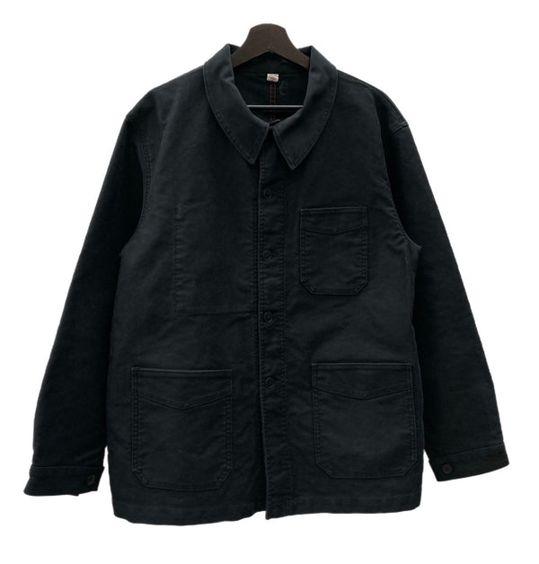 ル・トラヴァイユール・ガリス LE TRAVAILLEUR GALLICE ブラックモールスキン ユーロ フレンチ ワークジャケット カバーオール Vポケ MOLESKIN WORKER JACKET 黒 サイズ 6 ジャケット 無地 ブラック 104MT-1048