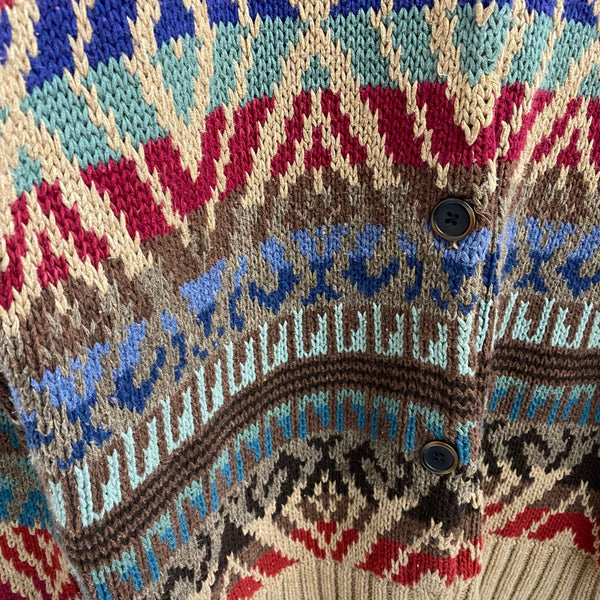 【曜日割引対象外】 ラルフローレン  RALPH LAUREN 00's LRL LAUREN JEANS CO. ネイティブ柄 ニットカーディガン カーディガン ベージュ 201MT-4778 VB