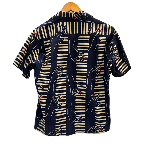 スターオブハリウッド STAR OF HOLLYWOOD TOYO ENTERPRISE 東洋エンタープライズ PIANO オープンシャツ ピアノ柄 アロハシャツ 開襟 オープンカラー ボックス SH36597 半袖シャツ ネイビー Sサイズ 101MT-5368