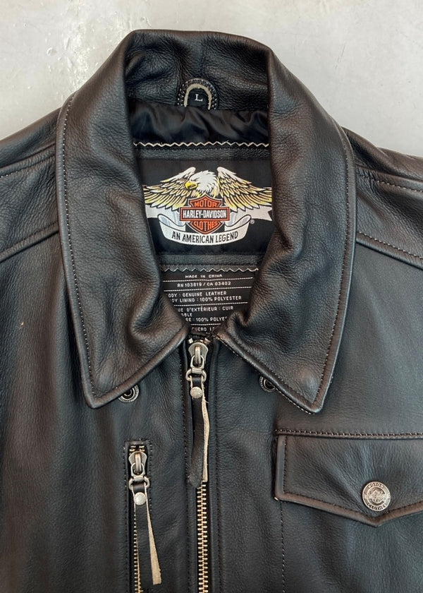 ハーレーダビッドソン HARLEY DAVIDSON ZIP UP RIDERS JACKET ジップアップ ライダース ジャケット バイカー 革ジャン アウター 黒 ジャケット ロゴ ブラック Lサイズ 104MT-1298