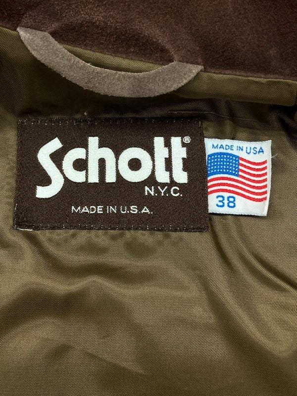 ショット SCHOTT TRUCKER JACKET トラッカー ジャケット スエード レザー アウター ブルゾン USA製 茶 38 ジャケット 無地 ブラウン 104MT-897