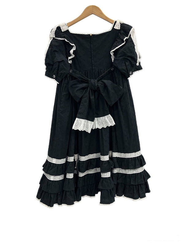 アンジェリックプリティ Angelic Pretty ロリイタ 黒 白 アイレットレース スカラップレース フリル リボン 0-030142-008 ワンピース ブラック 101LT-143