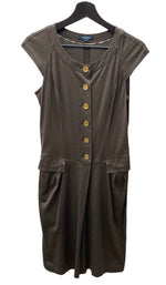 バーバリー Burberry ロンドン London 三陽商会 フレンチスリーブ ドレス French Sleeve Dress ゴールドボタン ノバチェック BROWN 茶色 FMA90-562-55 ワンピース 無地 ブラウン SIZE40 104LT-125