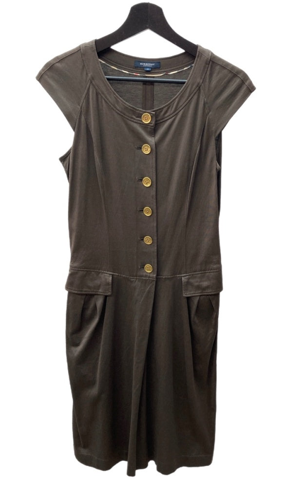 バーバリー Burberry ロンドン London 三陽商会 フレンチスリーブ ドレス French Sleeve Dress ゴールドボタン ノバチェック BROWN 茶色 FMA90-562-55 ワンピース 無地 ブラウン SIZE40 104LT-125