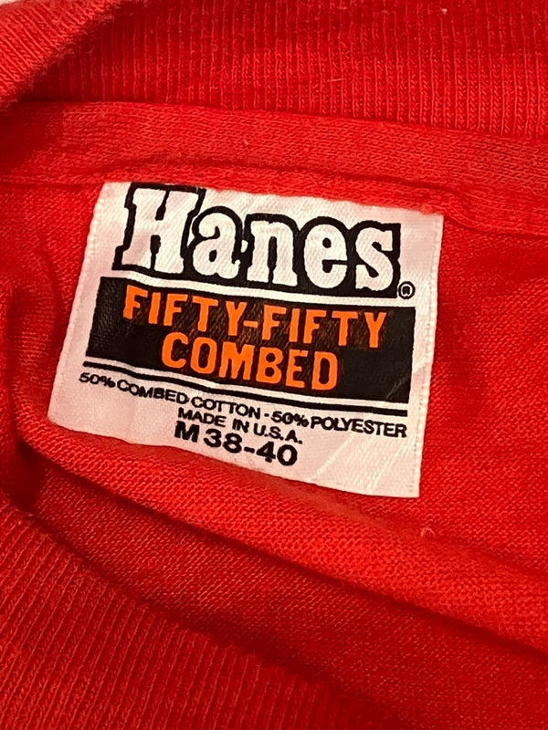 ヴィンテージ vintage 80's 80s Hanes BMW BIKE ©1981 バイク プリント アメリカ製 MADE IN USA 袖裾シングルステッチ Tシャツ レッド Mサイズ 101MT-3204