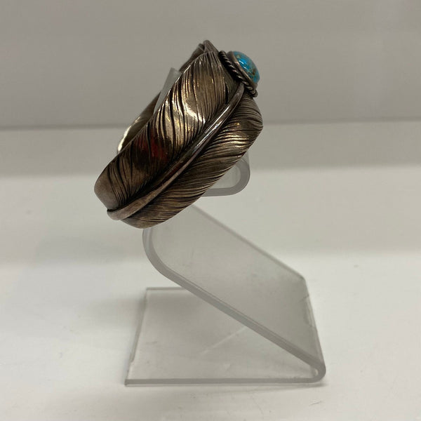 【曜日割引対象外】 【中古】マウントヒル Mt.hill フェザーバングル ワイド キャンデラリアターコイズ付き メンズジュエリー・アクセサリー バングル シルバー 201goods-579 VB
