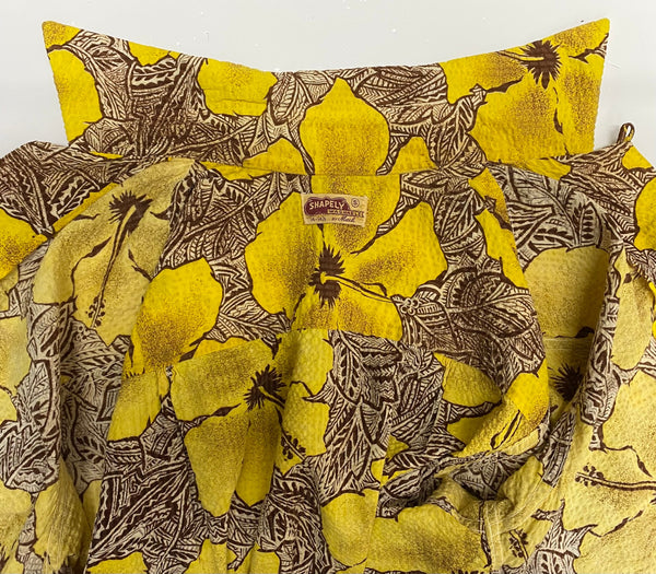 【曜日割引対象外】 ヴィンテージ vintage ~60's SHAPELY シアサッカー 半袖シャツ Sサイズ イエロー 201MT-4168 VB