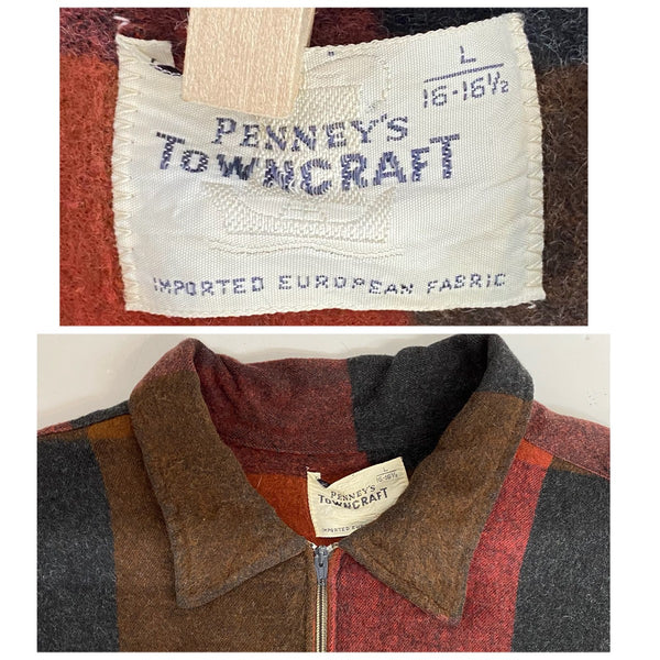 【曜日割引対象外】 ヴィンテージ vintage TOWN CRAFT PENNEY'S 60's 船タグ チェック レーヨンプルオーバー 長袖シャツ レッド Lサイズ 201MT-4700 VB