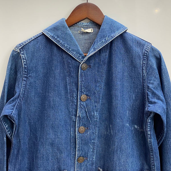 【曜日割引対象外】 ヴィンテージ vintage 40's チェンジボタン ショールカラー US.NAVY カバーオール ジャケット ブルー 201MT-4502 VB