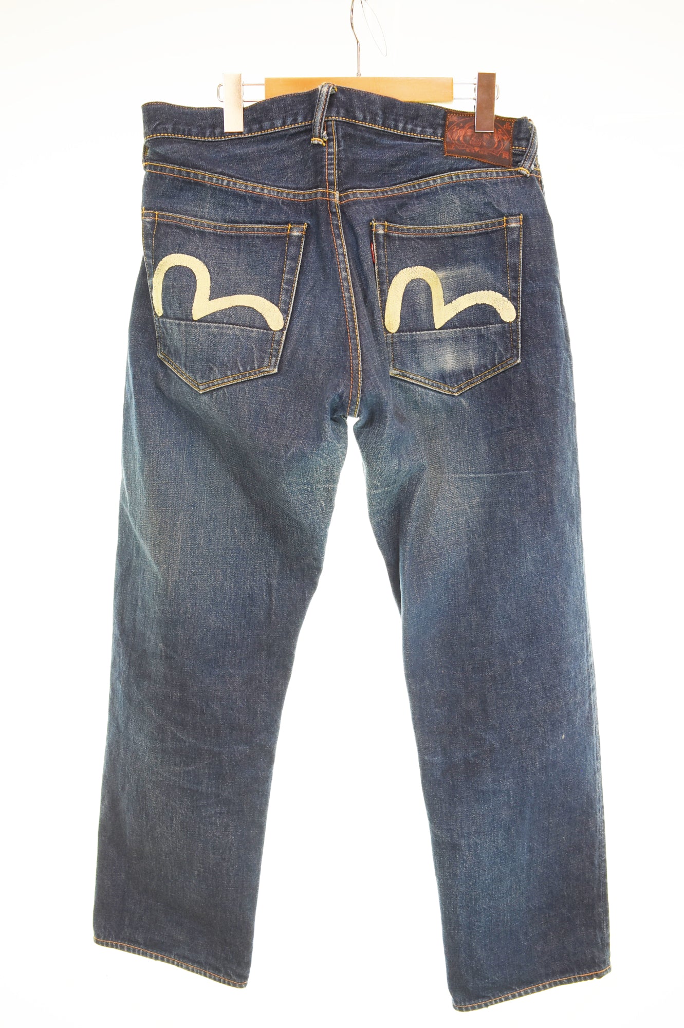 エヴィス EVISU 白カモメ ペイント デニムパンツ34×35 デニム ブルー 