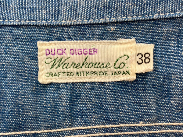 ウエアハウス WAREHOUSE DUCK DIGGER シャンブレーシャツ ワークシャツ マチ付き 白ボタン 青 長袖シャツ 無地 ブルー 104MT-2311