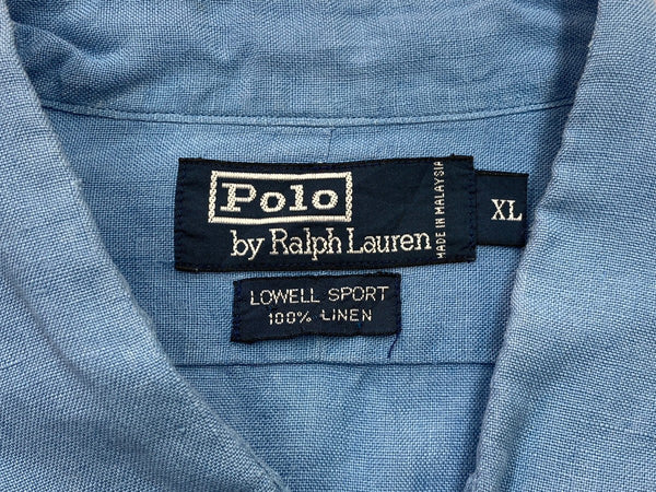 ラルフローレン Ralph Lauren LOWELL SPORT リネンシャツ 片ポケ ポケット 刺繍 ポニー 青 長袖シャツ ロゴ ブルー 104MT-2057