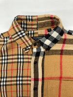 バーバリー Burberry × ゴーシャラブチンスキー Gosha Rubchinskiy オーバーサイズ ノバチェック 切替 フランネル シャツ ウール 毛 長袖シャツ 総柄 ベージュ Sサイズ 104MT-493