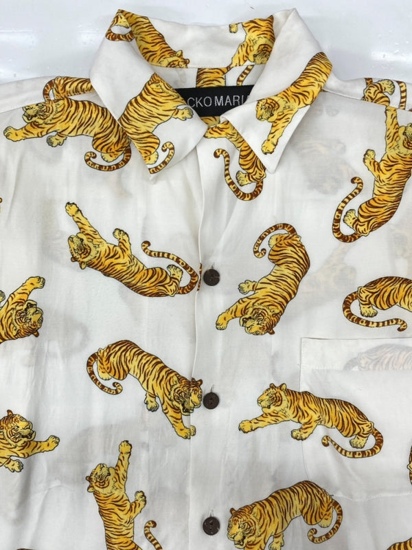 ワコマリア WACKO MARIA OPENCOLOR SHIRT オープンカラー シャツ TIM LEHI ティム リーハイ タイガー 虎 ハワイアン アロハ 開襟 半袖 白 黄 半袖シャツ 総柄 ホワイト Mサイズ 104MT-2330