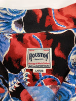 ヒューストン HOUSTON ALOHA SHIRT アロハ シャツ ウッドボタン オープンカラー ハワイアン タイガー 百虎 虎 開襟 半袖 青 ブルー 41022 半袖シャツ 総柄 マルチカラー Lサイズ 104MT-2331