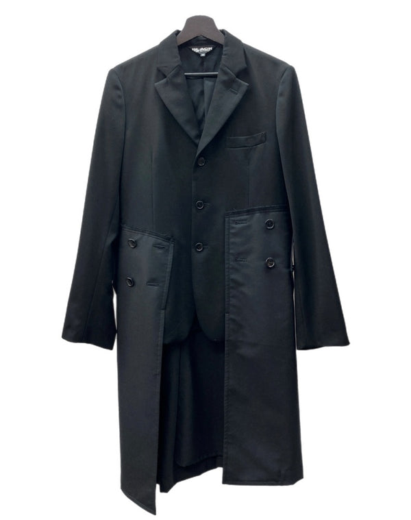コムデギャルソン COMME des GARCONS BLACK LONG COAT ロング コート ドッキング ボタン チェスター アウター ジャケット 黒 1E-J009 ジャケット 無地 ブラック Mサイズ 104MT-1551