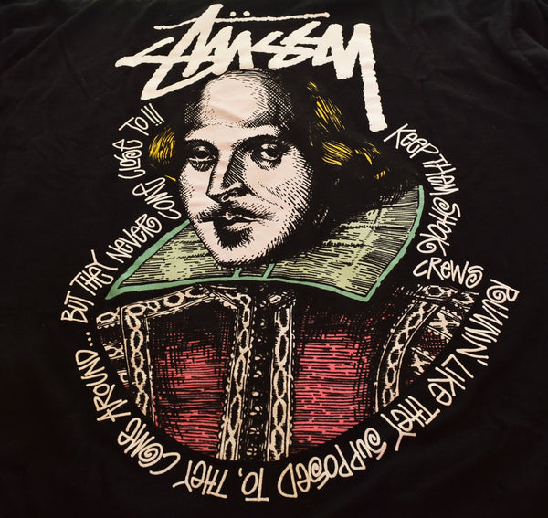 ステューシー STUSSY William Shakespeare ウィリアム・シェイクスピア MADE in MEXICO メキシコ製 SSリンクロゴ ストックロゴ ロンT ブラック Lサイズ 103MT-2987