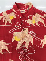 サンサーフ SUN SURF ALOHA SHIRT アロハ シャツ ハワイアン オープンカラー ボタン GOLDFISH 金魚 開襟 長袖 薄手 赤 SS24845 長袖シャツ 総柄 レッド Sサイズ 104MT-2326