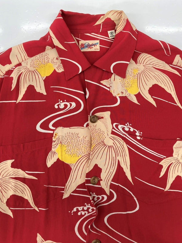サンサーフ SUN SURF ALOHA SHIRT アロハ シャツ ハワイアン オープンカラー ボタン GOLDFISH 金魚 開襟 長袖 薄手 赤 SS24845 長袖シャツ 総柄 レッド Sサイズ 104MT-2326