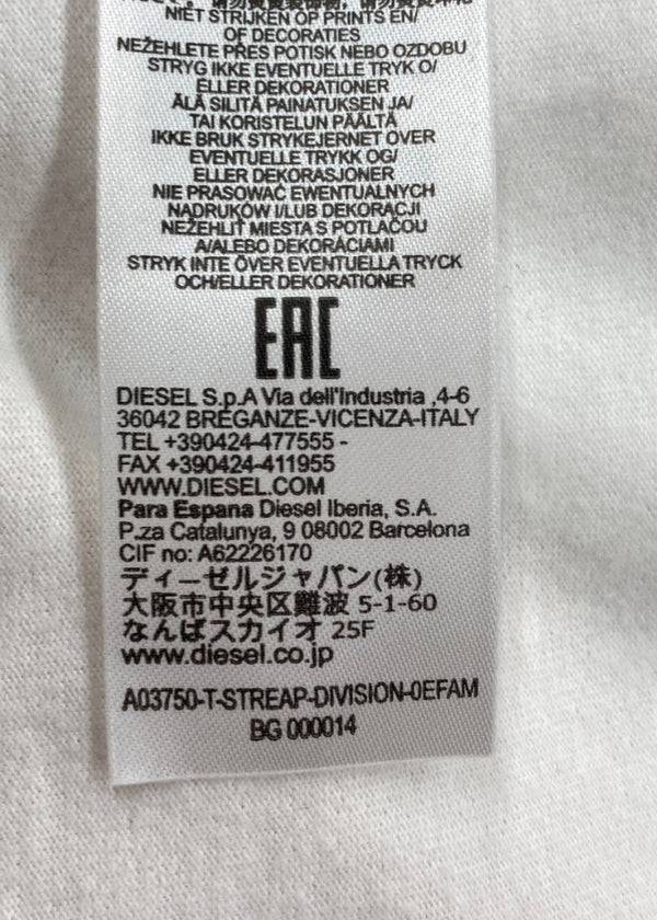 ディーゼル DIESEL T STREAP DIVISION ロゴ Tシャツ クルーネック 半袖 カットソー 刺繍 白 A03750 Tシャツ ロゴ ホワイト Mサイズ 104MT-1338