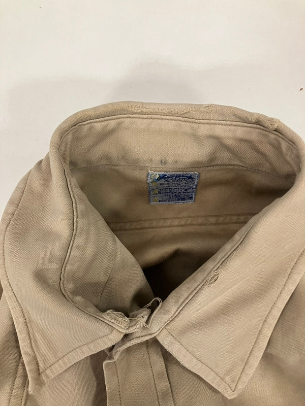 ヴィンテージ vintage 50's 50年代 SEARS ROEBUCKS HERCULES MOUNTAIN CLOTH シアーズ ヘラクレス ワークシャツ 猫目ボタン チノ アーミークロス - 長袖シャツ ベージュ 101MT-5024