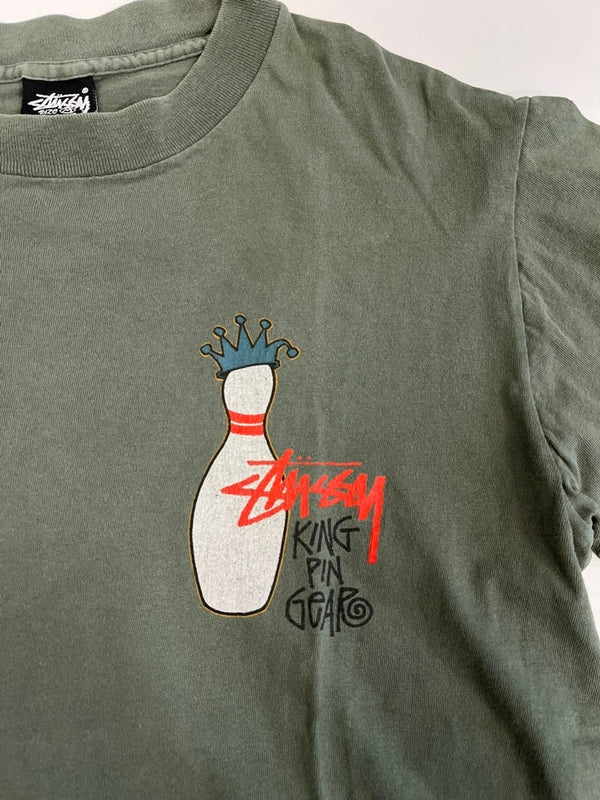 ステューシー STUSSY USA製 OLD STUSSY KINGPIN GEAR ボーリングピン キングピン プリントTシャツ Tシャツ カーキ Mサイズ 101MT-5177