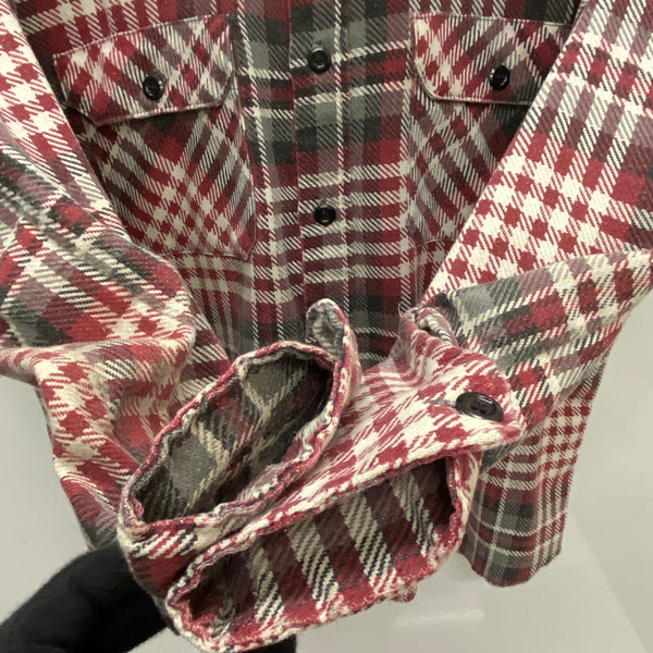 【曜日割引対象外】 ヴィンテージ vintage Sears 70's プリントネルチェックシャツ 長袖シャツ レッド 201MT-4675 VB