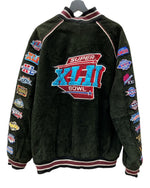 エヌエフエル NFL XLII SUPER BOEL スーパーボウル スタジャン アウター アメフト レザー 革 スエード スウェード ワッペン 刺繍 KHAKI 深緑  6A7GBB00 ジャケット ロゴ カーキ XLサイズ 104MT-1823