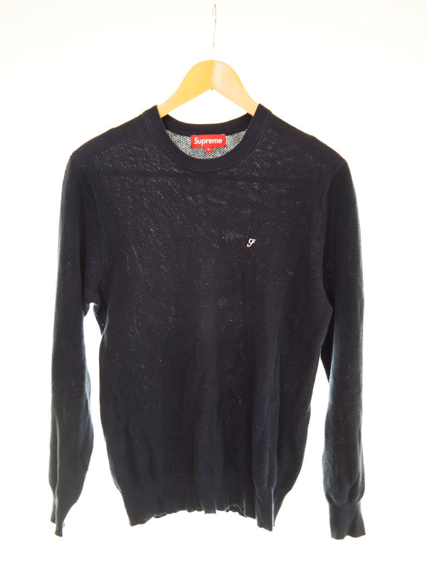 シュプリーム SUPREME ワッフル ニット セーター ワンポイント 刺繍 セーター ネイビー Sサイズ 103MT-2866