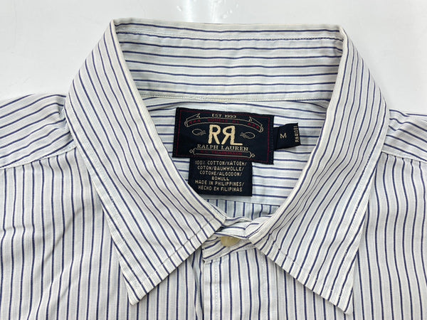 ダブルアールエル RRL 90s 90年代 三ツ星タグ STRIPE SHIRT 片ポケ ポケット  長袖シャツ ストライプ ホワイト 104MT-2062