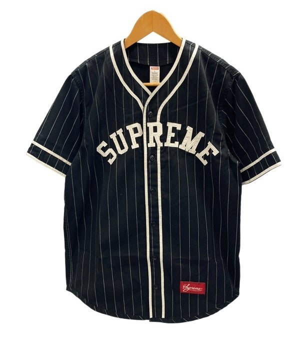 シュプリーム SUPREME 12SS Arc Logo Baseball Jersey ベースボールシャツ ロゴ 黒 半袖シャツ ストライプ ブラック Lサイズ 101MT-2440