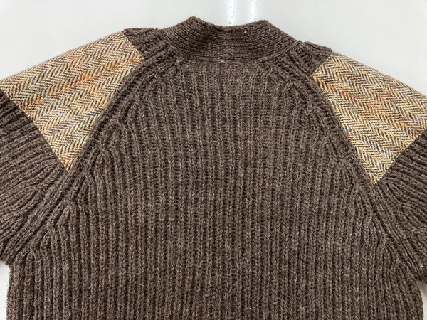 エコッセ Niffi ECOSSE Harris Tweed ハリスツイード ニット 英国製 くるみボタン カーディガン チェック ブラウン XSサイズ 104MT-2257