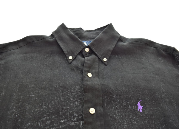 ラルフローレン RalphLauren CUSTM FIT カスタムフィット BDシャツ ボタンダウンシャツ リネン 長袖シャツ ブラック Lサイズ 103MT-2655