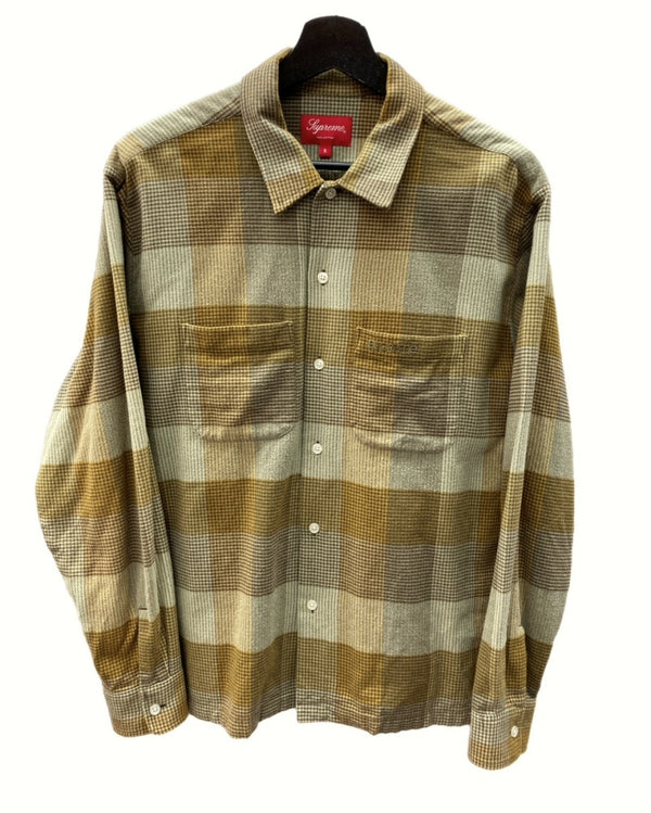 シュプリーム SUPREME 21AW PLAID FLANNEL SHIRT ロングスリーブ シャツ OLIVE オリーブ  長袖シャツ グレンチェック イエロー Sサイズ 104MT-757