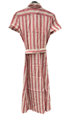 ラルフローレン RalphLauren ポロ POLO 23SS 現行タグ ストライプドベルテッド リネン ミディシャツ ドレス SHIRT LINEN 麻 DRESS ロング丈 RED 赤 BEIGE ベージュ ワンピース ストライプ レッド SIZE4 104LT-188