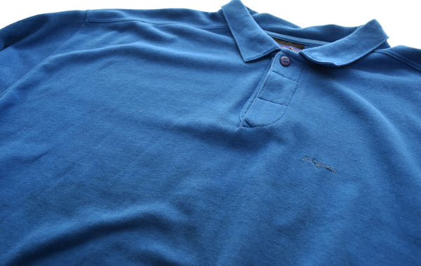 パタゴニア PATAGONIA 90s 90's 襟付きハーフボタン スウェットポロシャツ ヒヤシンスブルー スウェット ブルー LLサイズ 103MT-2516