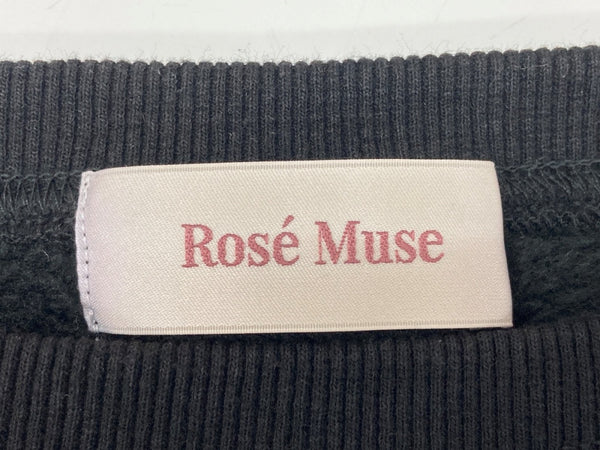 ロゼミューズ Rosé Muse lace garter sweat set レース ガーター スウェット セット クロップド丈 フレアパンツ スウェットパンツ ロゴ 刺繍 BLACK 黒 RM224CS1201 セットアップ ワンポイント ブラック 104LT-232