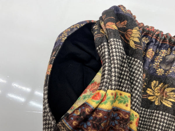 コムデギャルソン COMME des GARCONS タオ tao 2009年製 パリコレ コレクション着用 ベロア ウエストゴム ポケット付 ギンガムチェック エスニック柄 日本製 ブラウン系 3D-S032 スカート 花・植物 マルチカラー XSサイズ 104LB-44