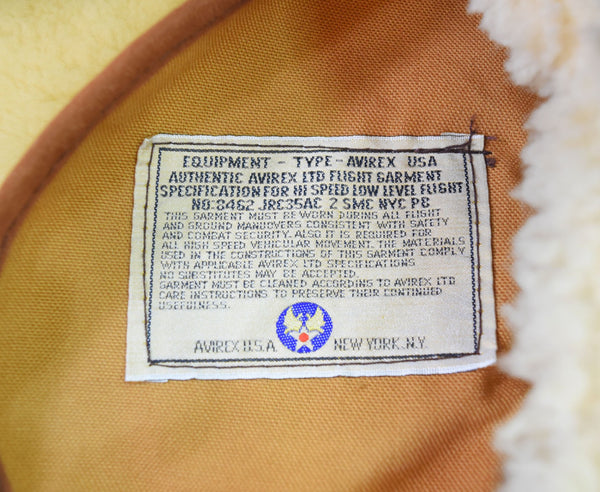 アビレックス AVIREX B-3 フライト ジャケット ムートン羊革 ボア レザー ジャケット ボンバー ジャケット MADE IN USA  42 ジャケット ブラウン 103MT-2213