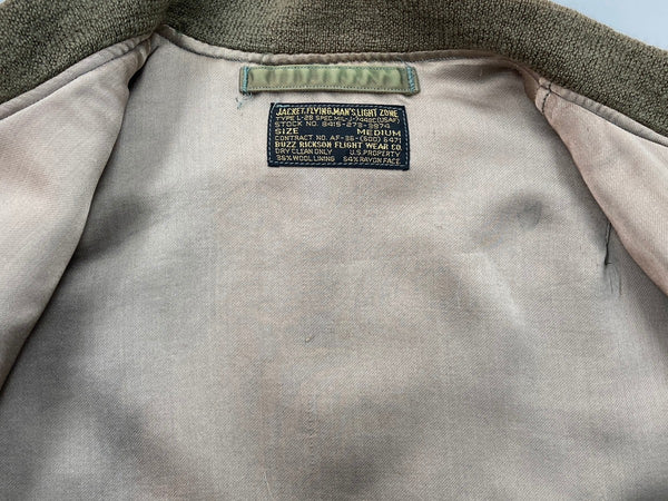 バズリクソンズ BUZZ RICKSON'S L-2B Flight Jacket フライトジャケット 初期 USAF Military ミリタリー 黒タグ 411-M11093 ジャケット ロゴ カーキ Mサイズ 104MT-2174